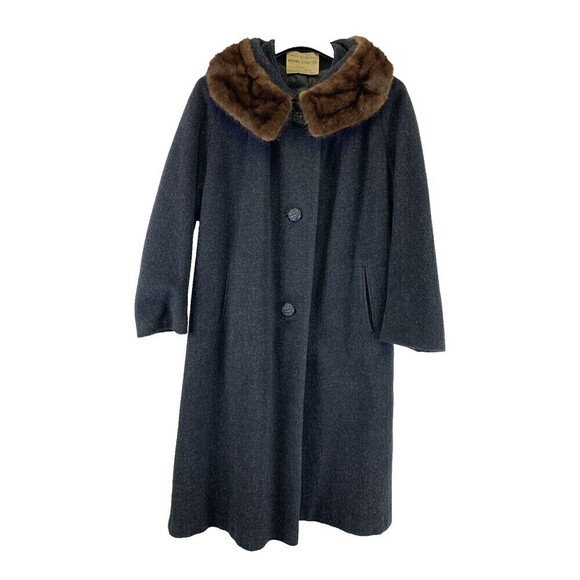 Vintage Royal Emblem By Namdlef Wool Coat Mohair Collar Canada Long Button Large - Picture 1 of 16